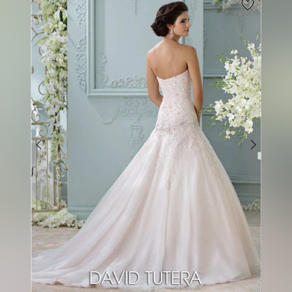David Tutera For Mon Cherie Wedding Dress Ora Strapless Beaded Sweetheart Sz 16 - Picture 1 of 16